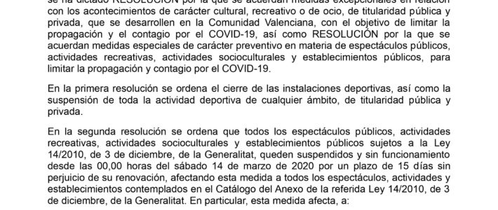 MEDIDAS A ADOPTAR EN LOS PUERTOS DE LA GENERALITAT VALENCIANA COMO CONSECUENCIA DEL BROTE DEL CORONAVIRUS COVID-19